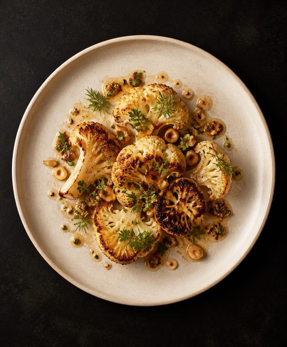 Geroosterde bloemkool — Hazelnoot, beurre noisette, kruiden