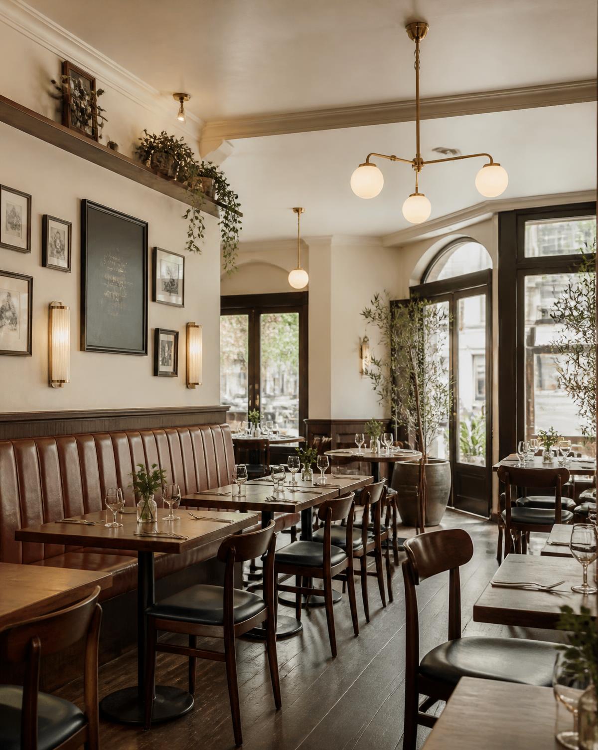 Het interieur van bistro Maison Noord met crèmekleurige wanden