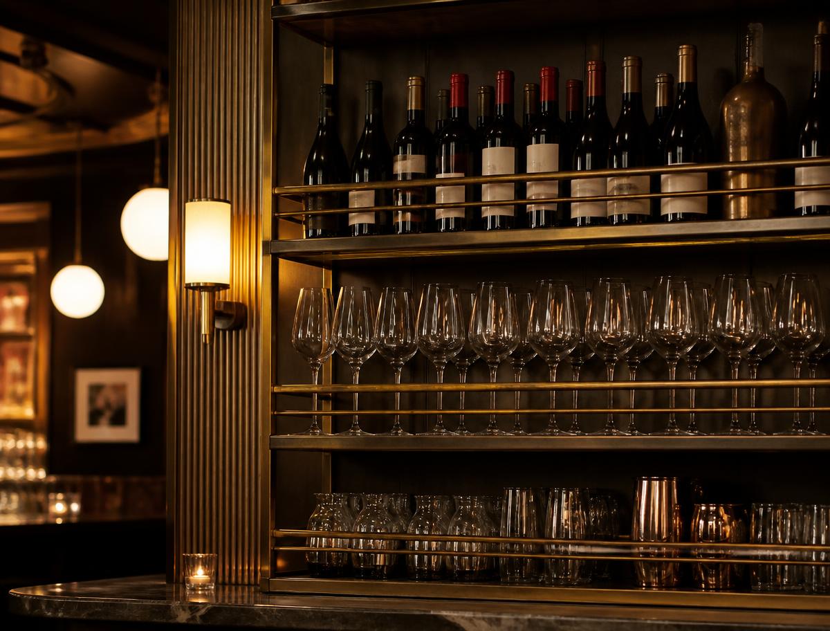 Wijnflessen en glaswerk op de bar